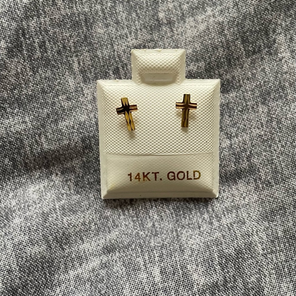 14k screw back cross earrings